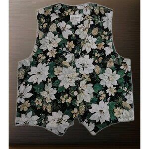 Vintage Lester Square for The Tog Shop Christmas Poinsettia Flower Design Vest M